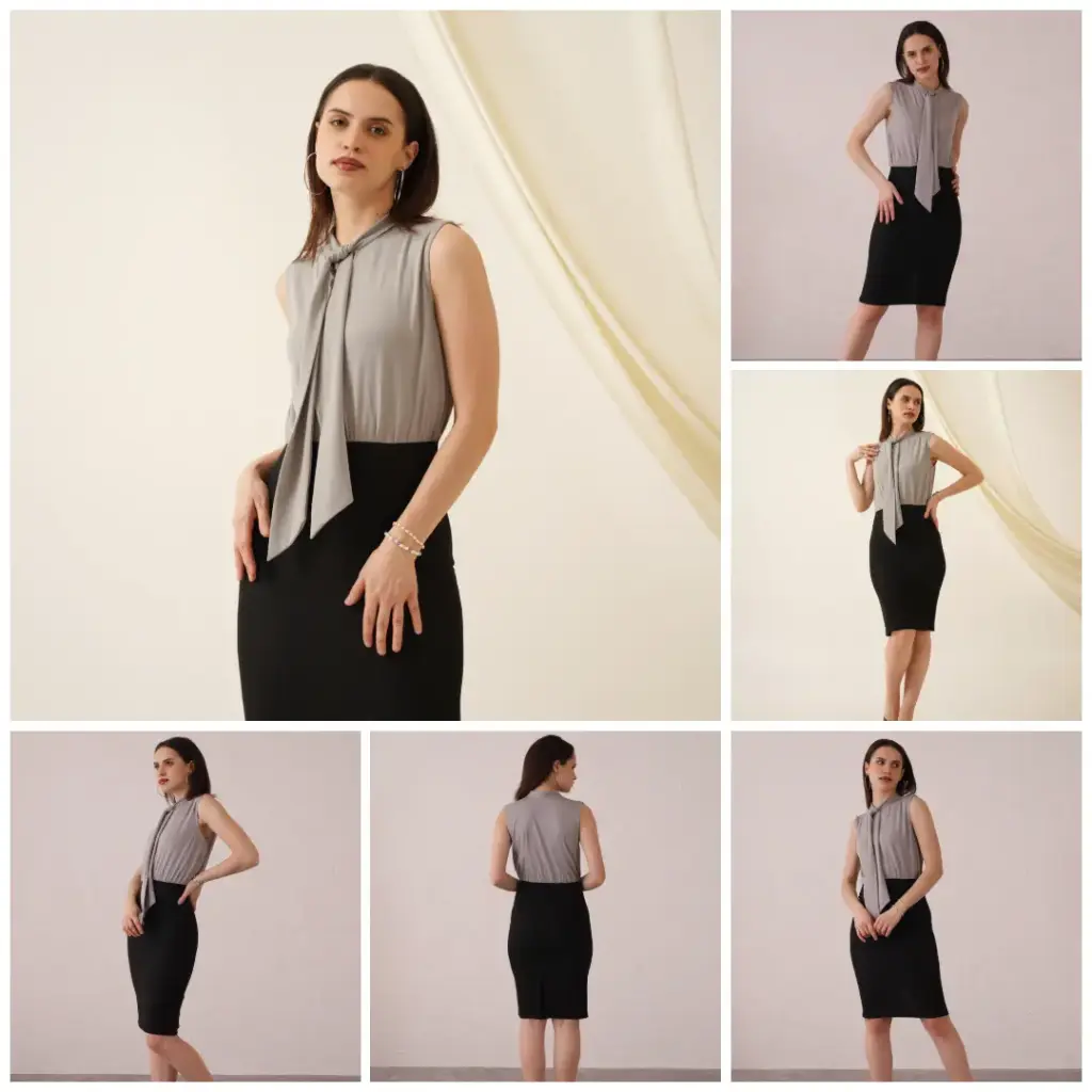 Half- Half Grey & Blac Office wear Dress