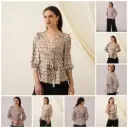 Peacock Feather Print Wrap Shirt