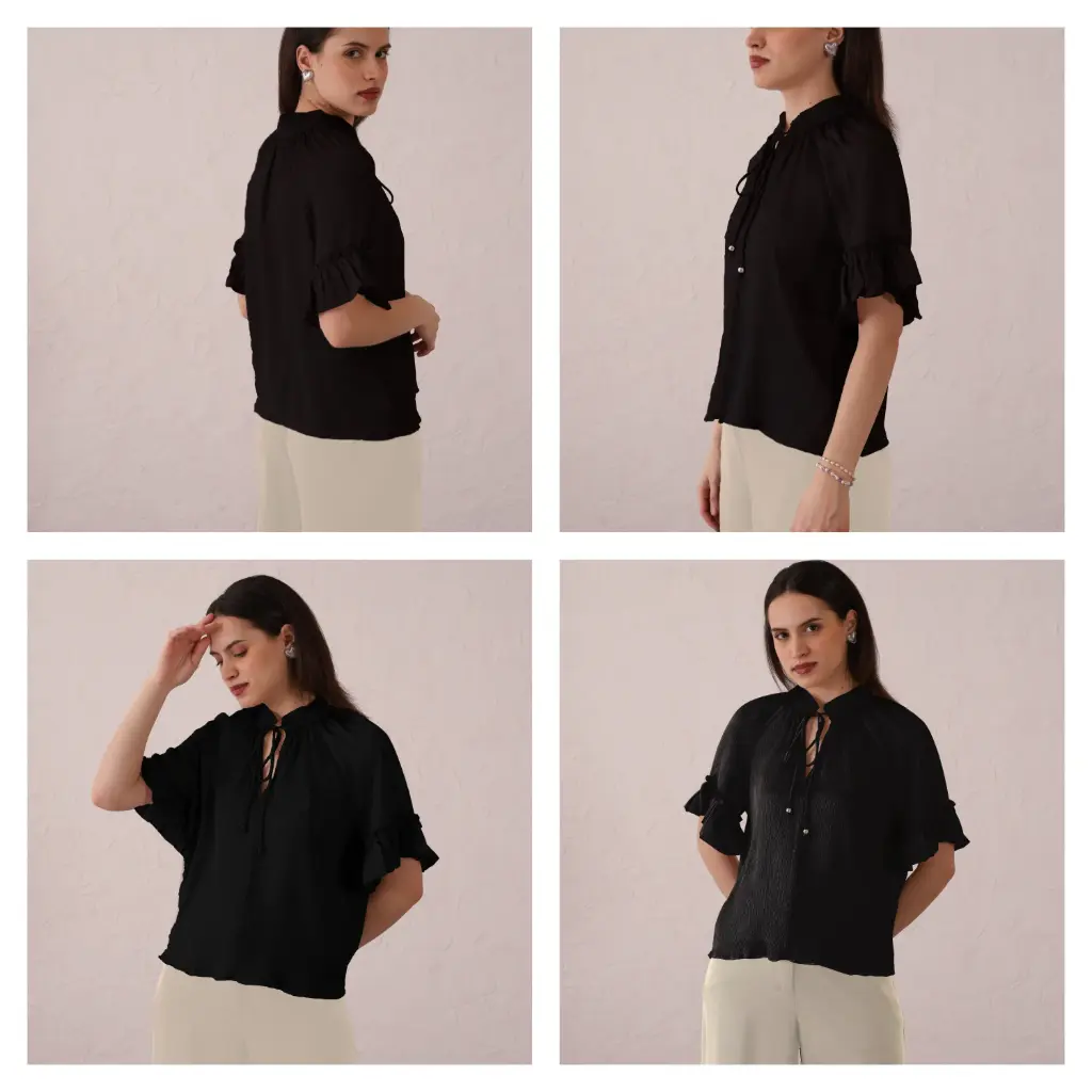 Satin Wrinkle Black Top