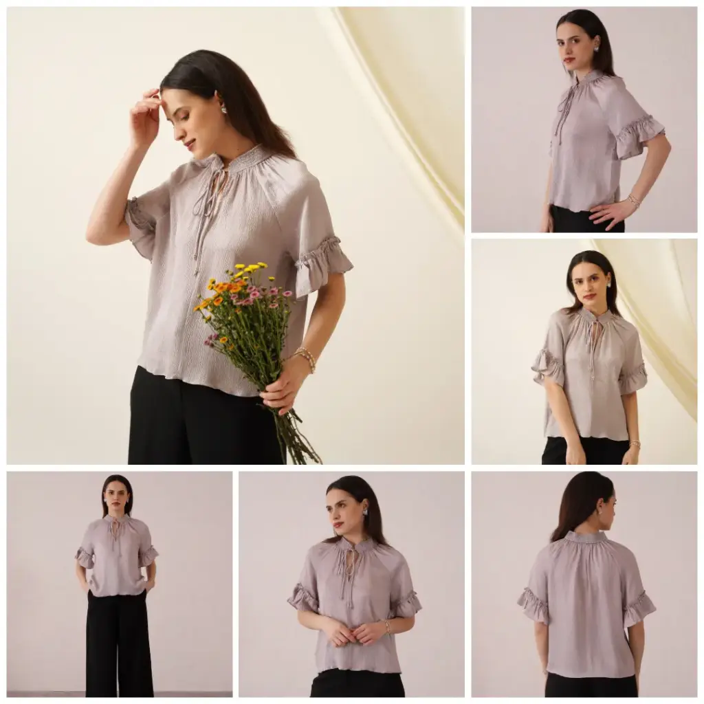 Satin Wrinkle Lavender Grey Top