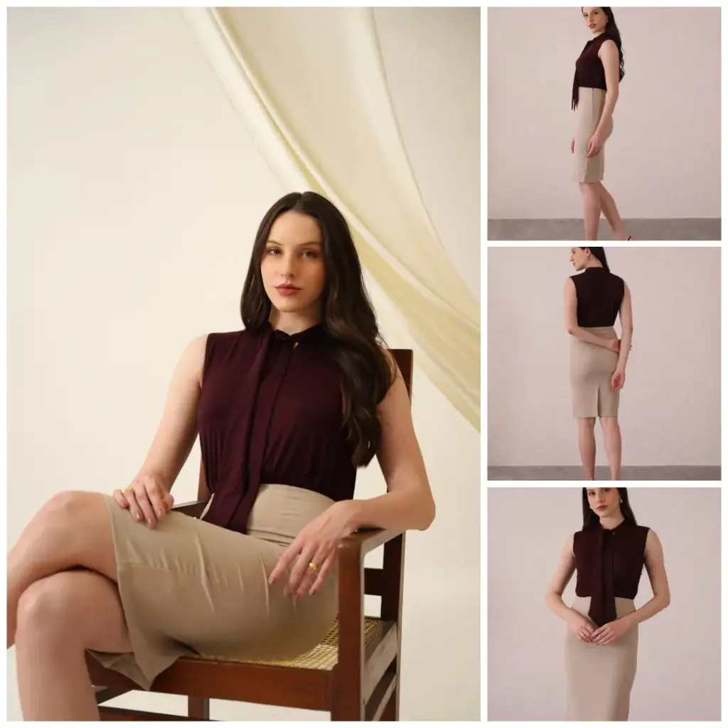 Half- Half Maroon & Beige Office wear Dress
