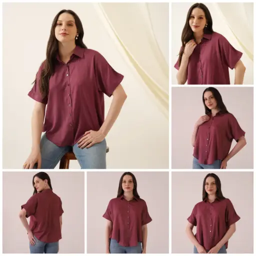 Maroon Oversized Oval Cut Shirt