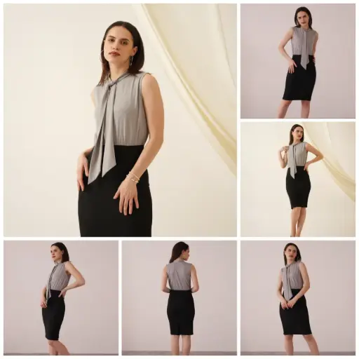 Half- Half Grey & Blac Office wear Dress