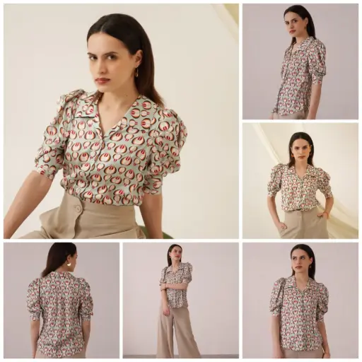 Peacock Feather Print Buttoned Shirt