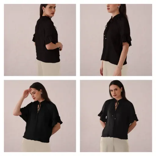 Satin Wrinkle Black Top