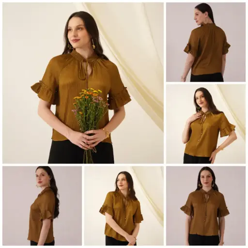 Satin Wrinkle Brown Bamble Top