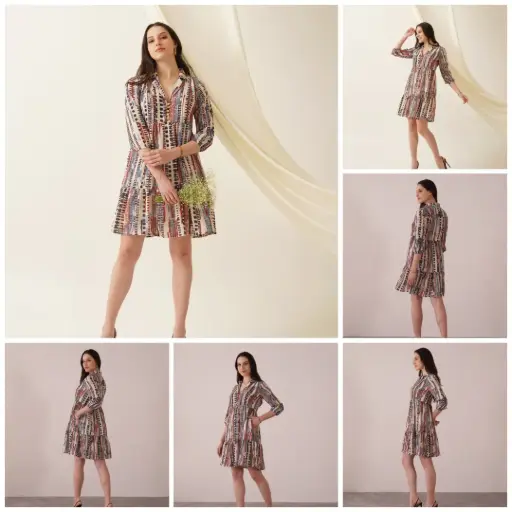 Short Strokes Handbrush Print Dress