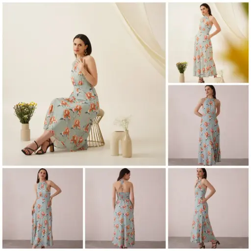Blue Cyan Floral Dress
