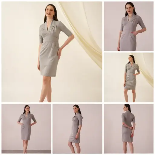 Grey Cotton Knit Office-Wear